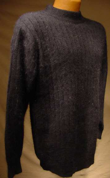 Black angora sweater by Rafaella with vertical ribbing and crewneck style in medium size
