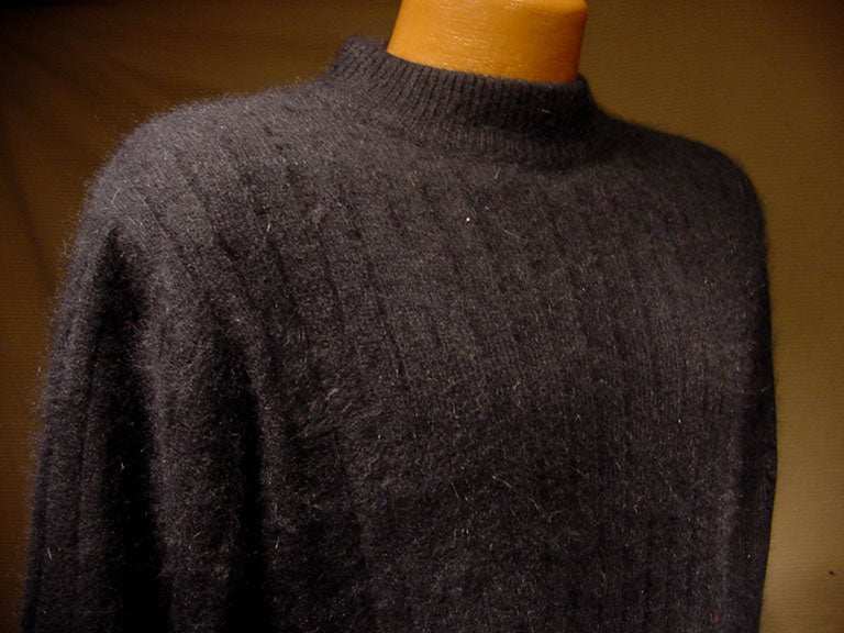 Black angora crewneck sweater with vertical ribbing for women by Rafaella, medium size