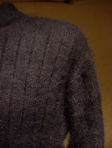 Woman's black angora crewneck sweater with vertical ribbing by Rafaella, medium size 44