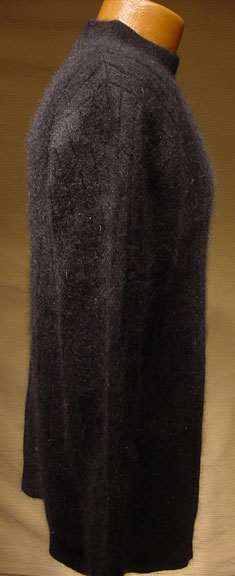 Woman's black angora crewneck sweater with vertical ribbing by Rafaella, medium size