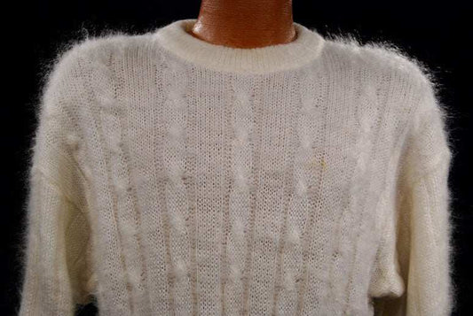 Men's white cableknit mohair crewneck sweater by Giorgio Laui large XL