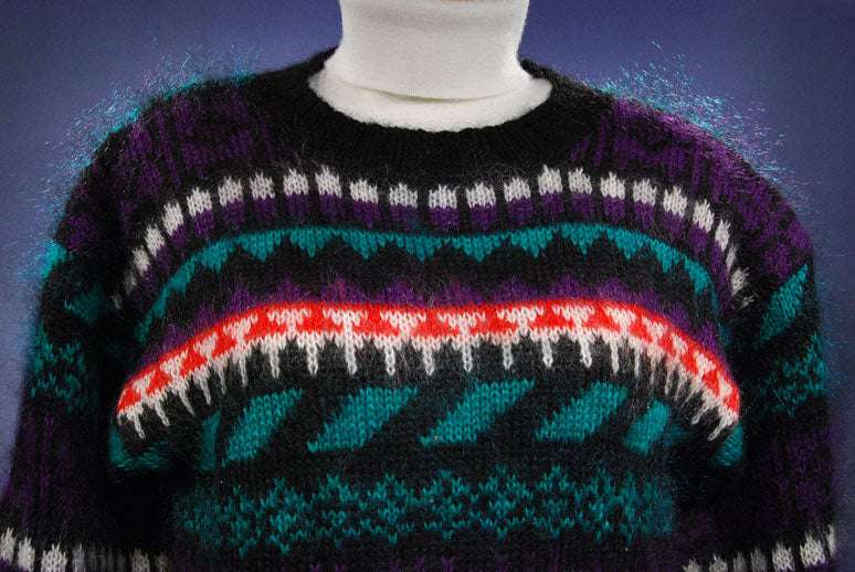 Woman's black multi-color striped mohair crewneck sweater medium size