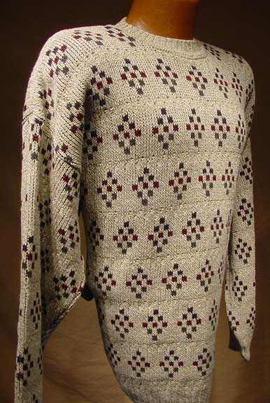 Men's retro crewneck sweater grayish-brown cotton with green and red design by Towncraft large size 48