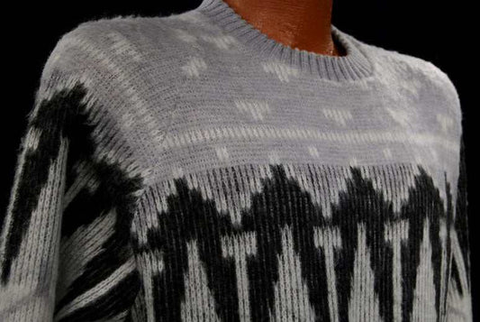 White-grey-black fuzzy retro crewneck mohair sweater by London Fog, size large