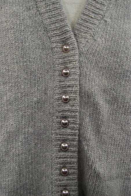 Woman's grey silk-angora cardigan sweater with pearl-like buttons size medium