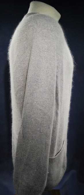 Woman's grey silk-angora cardigan sweater with pearl-like buttons size medium
