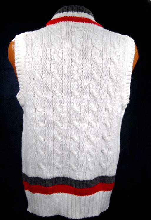 Men's Classic Retro Izod Tennis Sweater Sleeveless Vest Grey/Red Stripes
