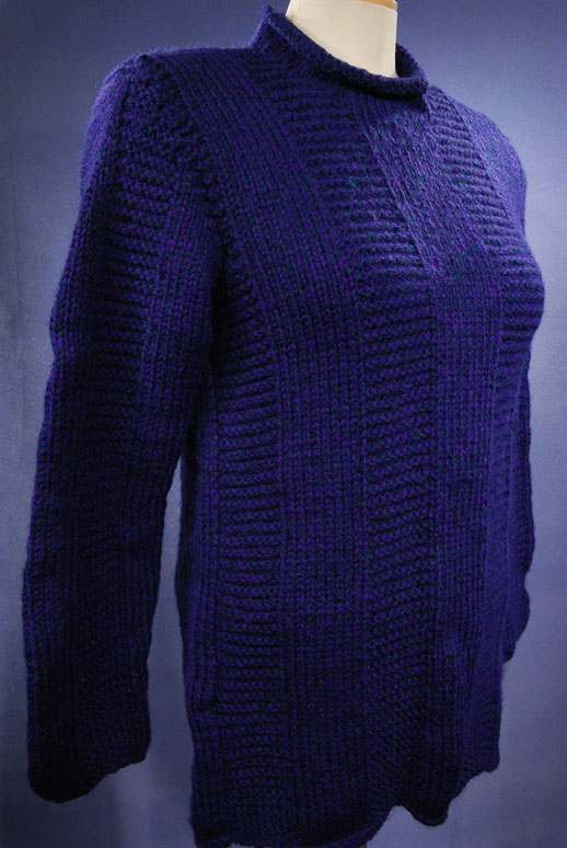 Woman's dark-blue hand-knit wool-acrylic rollneck sweater in navy blue, X-small size