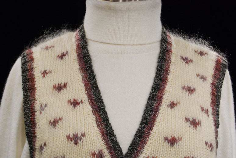 Woman's ivory mohair cardigan vest with mauve and gray design by St. John's Bay sized medium