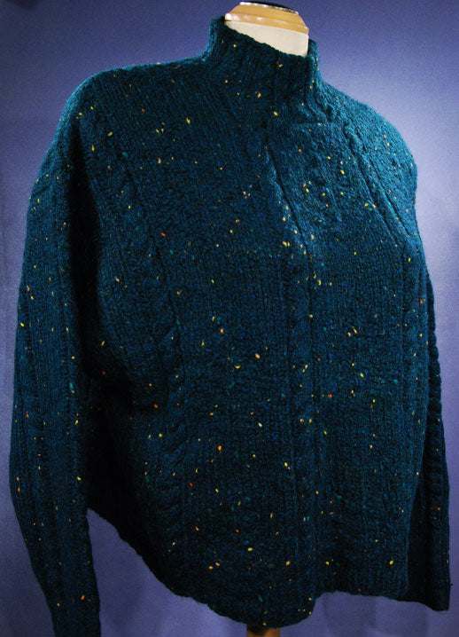 Woman's emerald-green 100% wool mock-turtleneck sweater by Knit By Hand