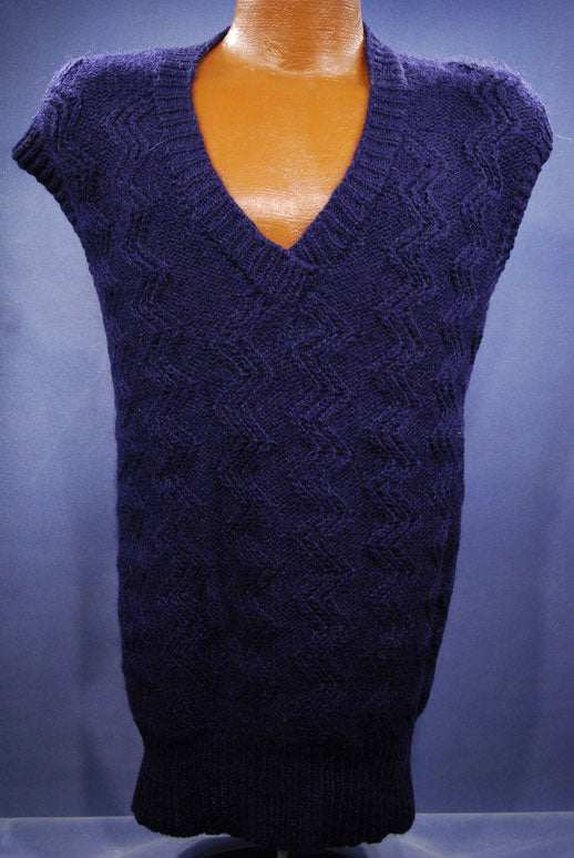 New Zealand Mohair men's V-neck sweater vest in natural white and navy by Tirorroa