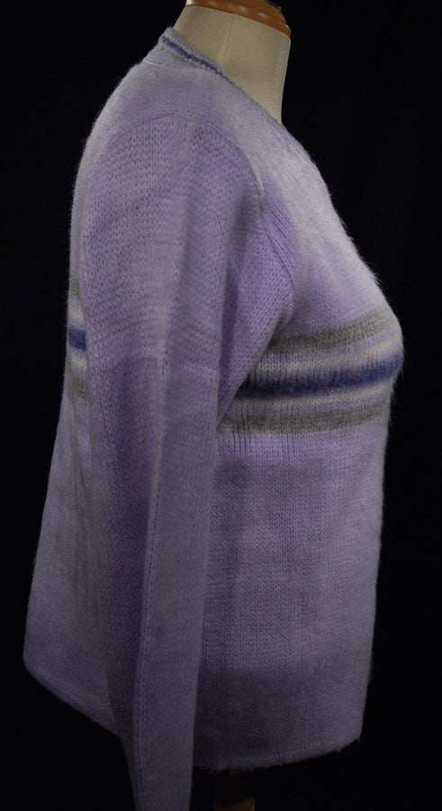 Girl's purple brushed acrylic crewneck pullover medium side view