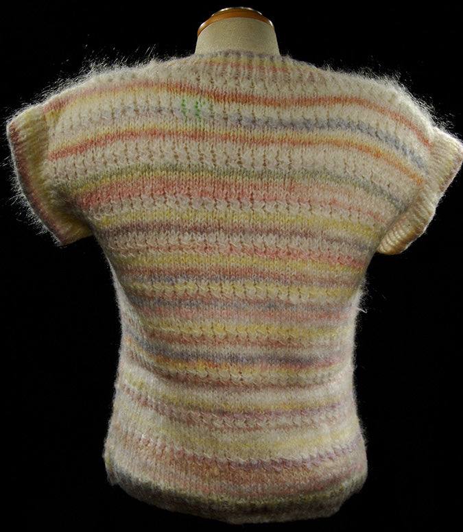 Hand-knit pastel striped sleeveless sweater vest for women or girls, spring and summer style, size X-Small