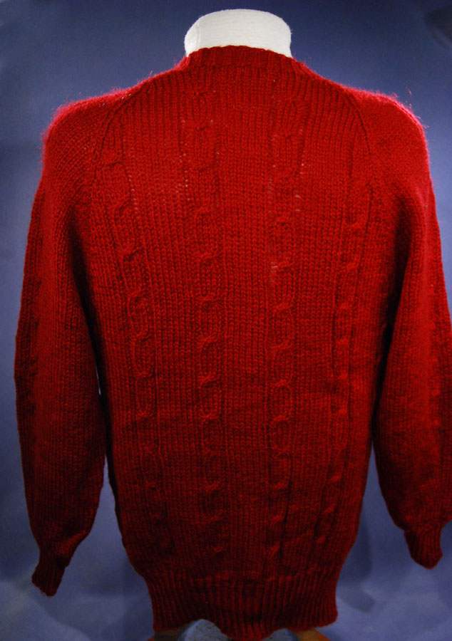Unisex deep red faux-mohair acrylic V-neck sweater small size