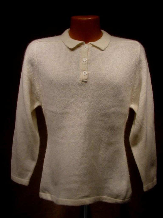 Woman's white angora three-button sweater-shirt with polo neck by Essentials, small size