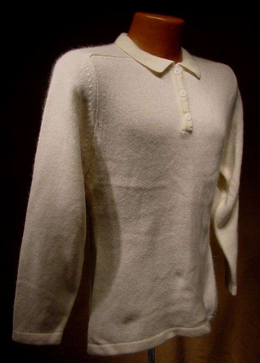 Woman's white angora three-button sweater-shirt with polo neck by Essentials in small size