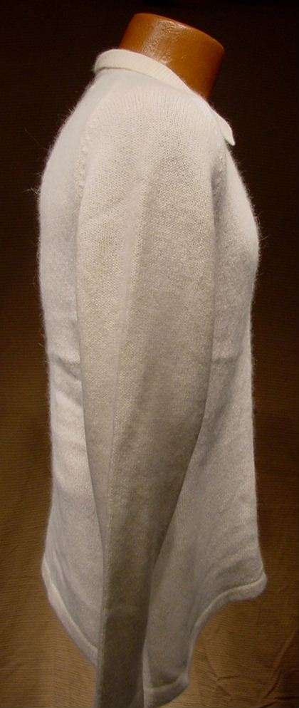 Woman's white angora lambswool three-button polo neck sweater-shirt by Essentials side view