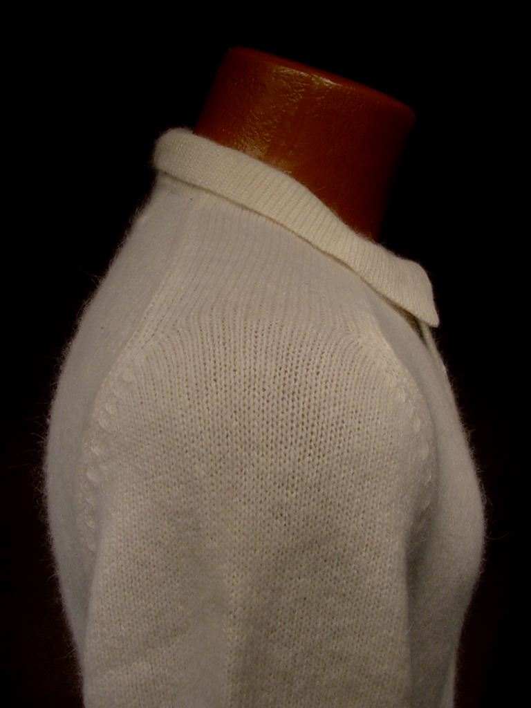 Woman's white angora lambs-wool three-button polo neck sweater-shirt by Essentials, small size