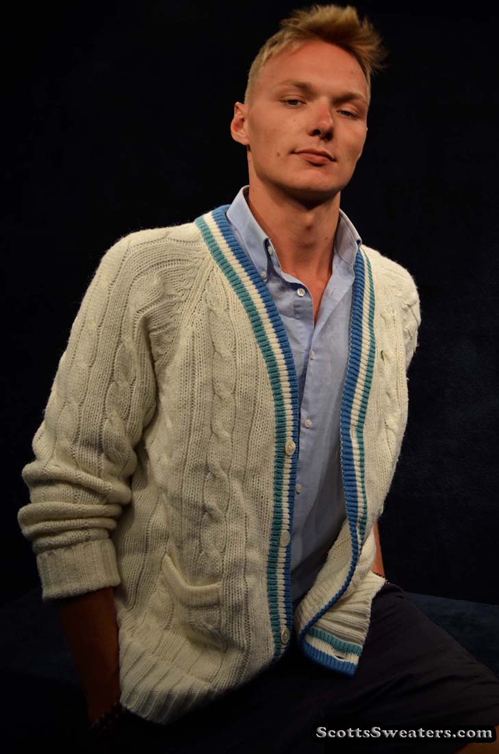 Klassischer Retro-Strickpullover von Izod für Herren, Tennispullover mit gestreiftem Besatz