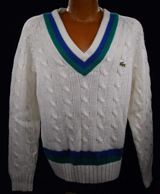 Men's Classic Retro Izod Tennis Sweaters Blue/Green Stipes