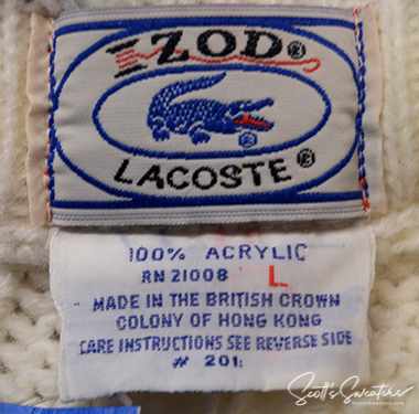 Men's Classic Retro Izod Lacoste cardigan label with crocodile logo and acrylic fabric tag