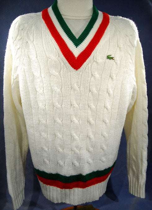 Men's Classic Retro Izod Tennis Sweaters Green/Red Stipes