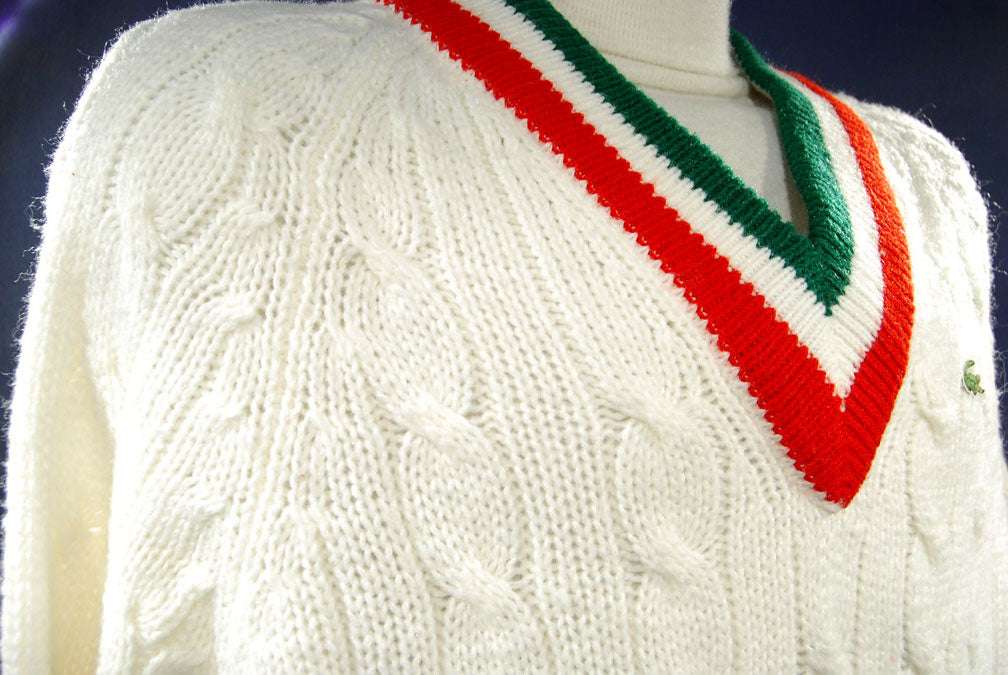 Men's Classic Retro Izod Tennis Sweaters Green/Red Stipes