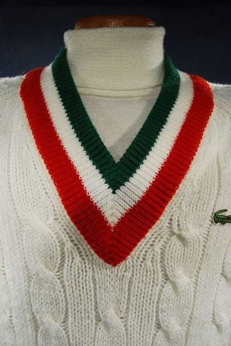 Men's Classic Retro Izod Tennis Sweaters Green/Red Stipes
