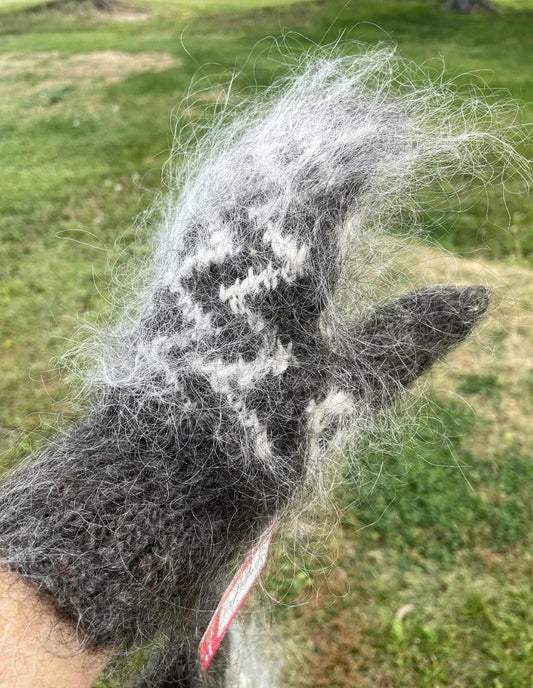 Handknit fluffy Angora and Mohair mittens from Siberia, warm and small fit for women and teens