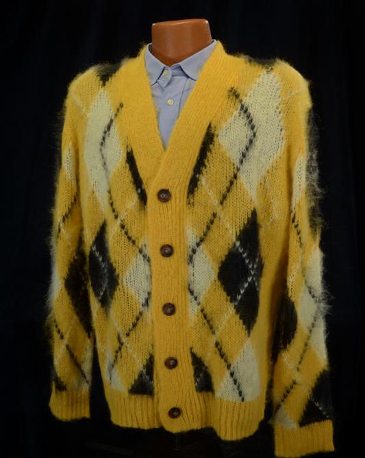 Men's Mohair Cardigan Lightweight Argyle pattern