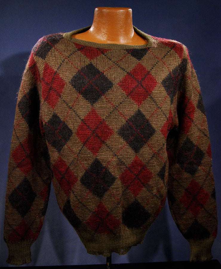 Retro Argyle Shaggy Crewneck Mohair Sweater