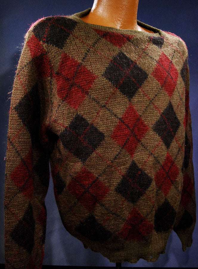 Retro Argyle Shaggy Crewneck Mohair Sweater