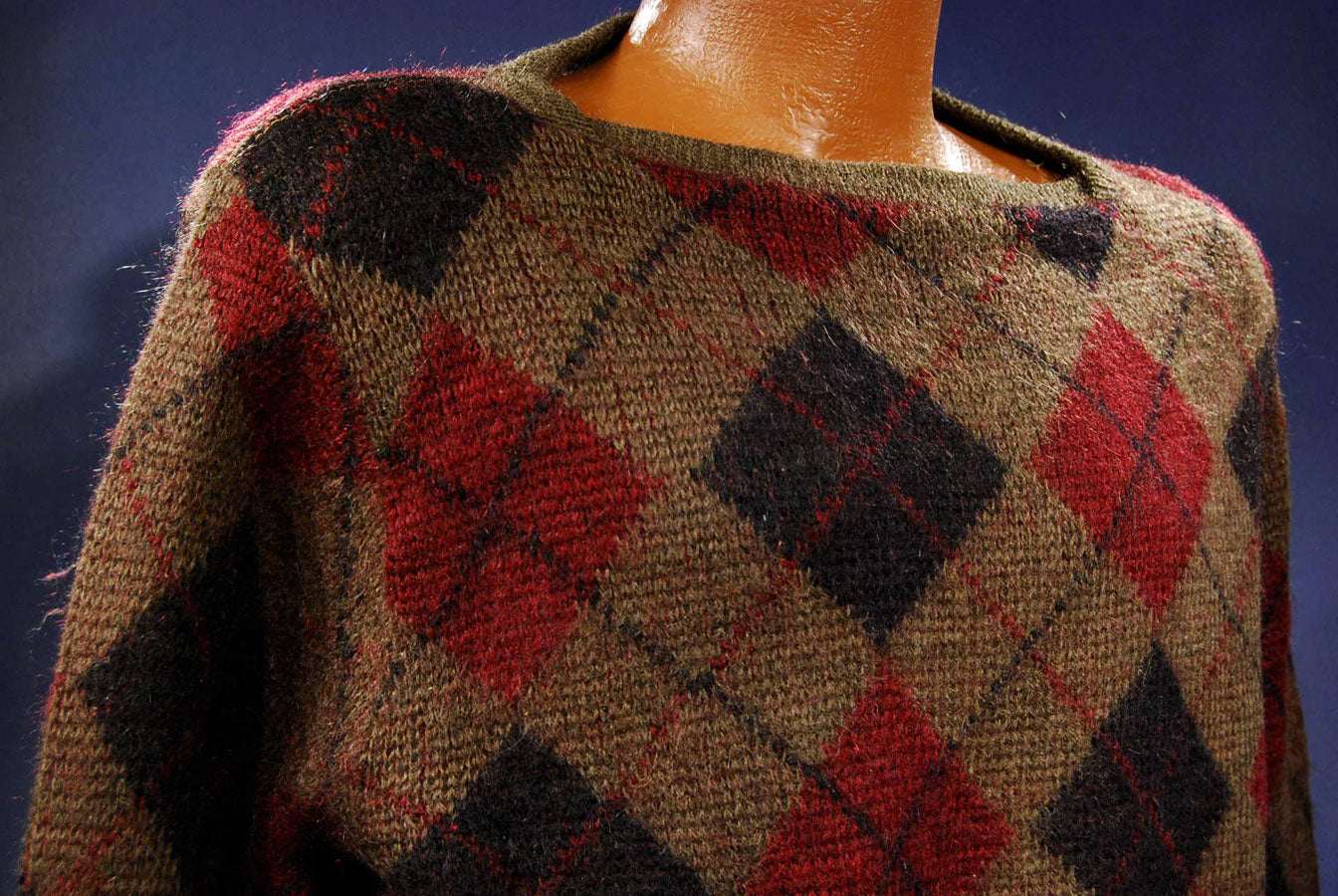 Retro Argyle Shaggy Crewneck Mohair Sweater