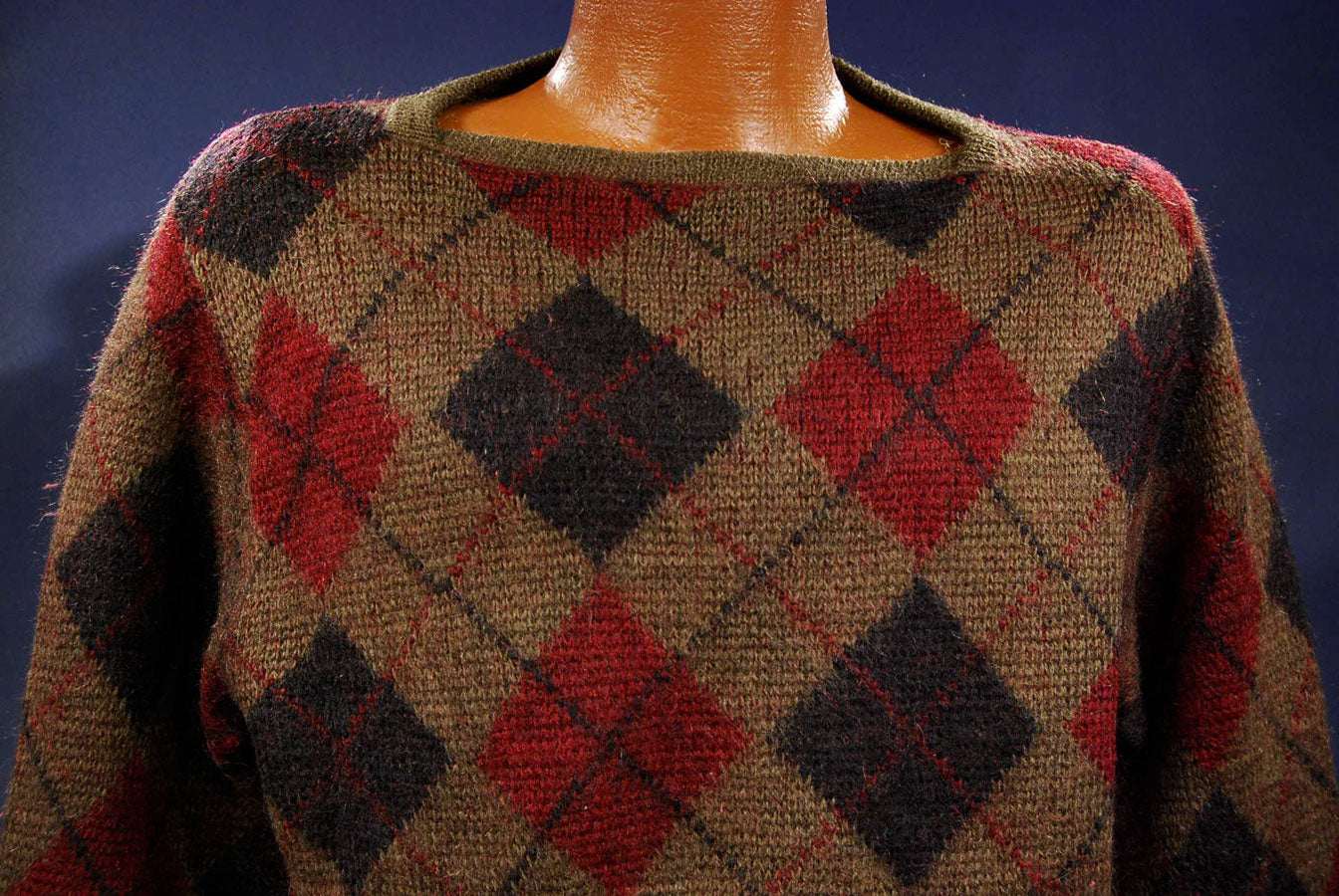 Retro Argyle Shaggy Crewneck Mohair Sweater