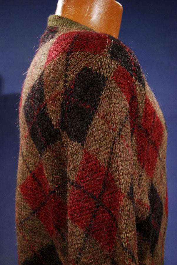 Retro Argyle Shaggy Crewneck Mohair Sweater