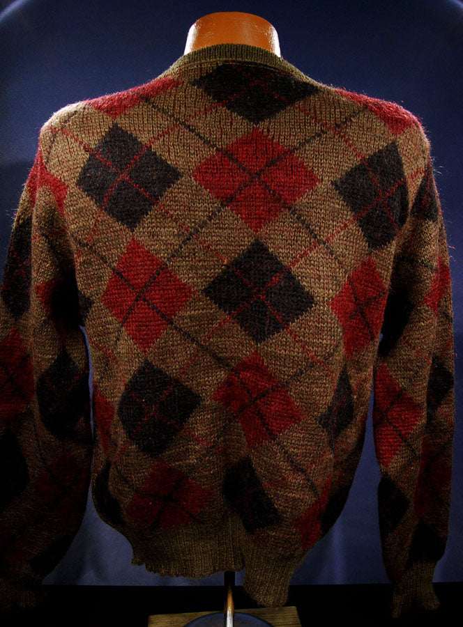 Retro Argyle Shaggy Crewneck Mohair Sweater