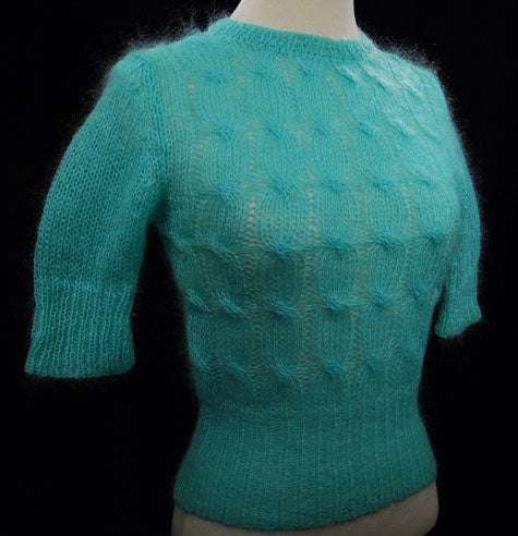 Girl's pale-green short-sleeve mohair crewneck sweater, size small, summer-weight knit