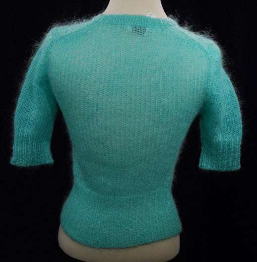 Girl's pale-green short-sleeve mohair sweater summer-weight crewneck small size