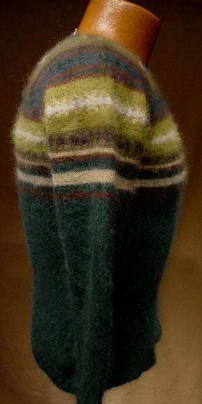 Girl's forest-green angora crewneck sweater with multi-color stripes by Limited Too in size S/10