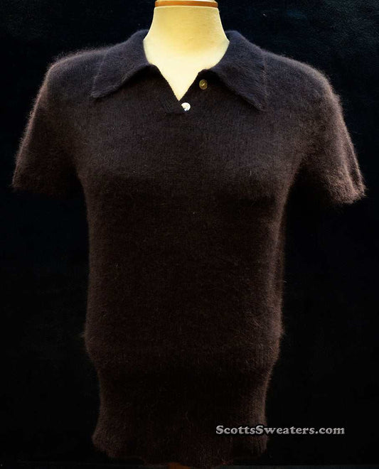 Woman's navy-blue short-sleeve angora polo-neck sweater by The Limited, medium size