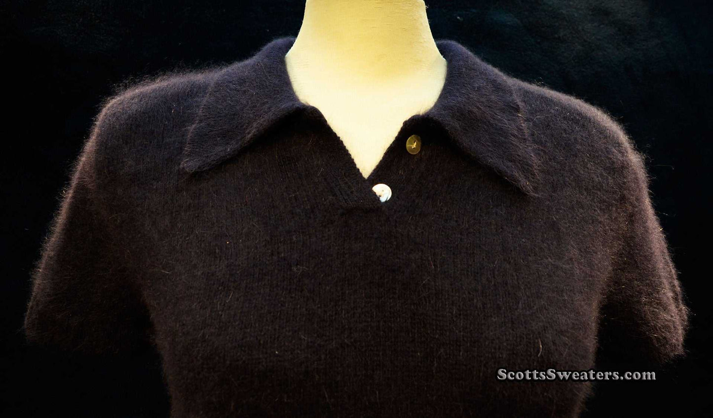 Woman's navy-blue short-sleeve angora polo-neck sweater by The Limited, medium size