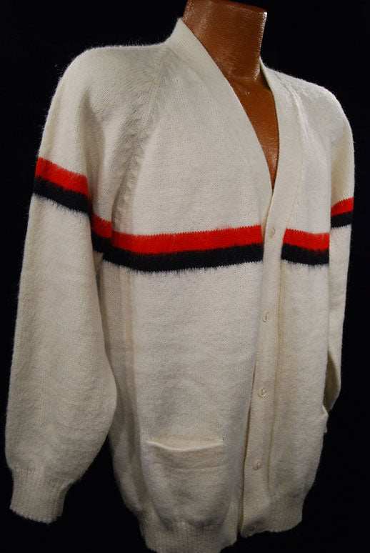 Men's White Alpaca Striped Sweaters