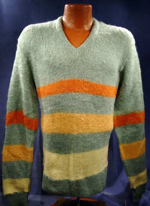 Retro Light-green Mohair V-Neck Sweater