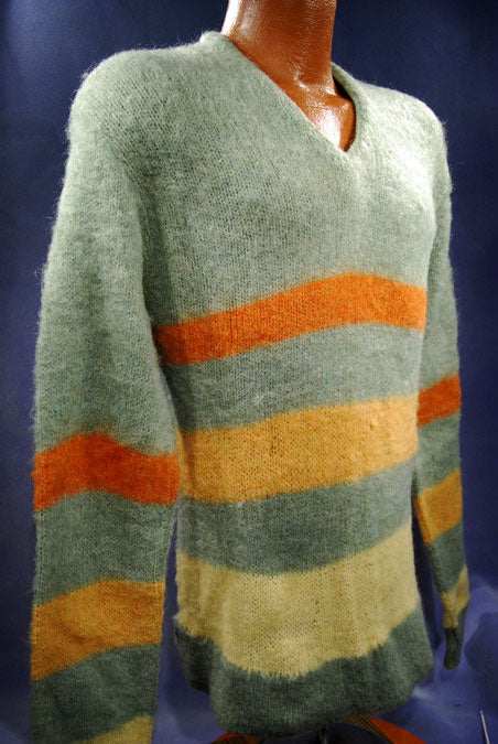 Retro Light-green Mohair V-Neck Sweater