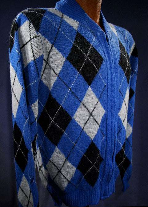 Herren Retro-Strickjacke aus Kunstmohair mit Argyle-Muster und Reißverschluss vorne