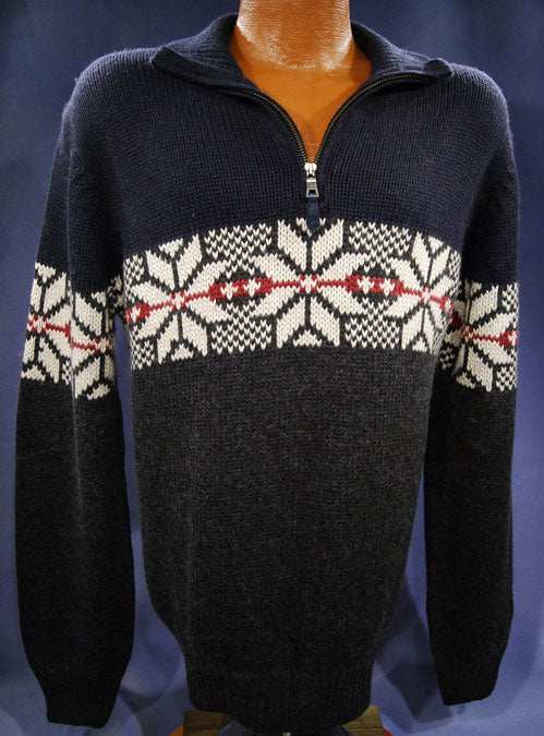 Men's Nautica Zip-Neck pullover sweater in soft wool blend with white angora design