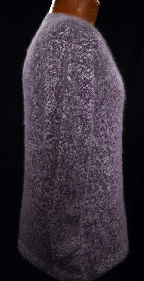 Woman's purple and white angora blend V-neck sweater by White Stag side view