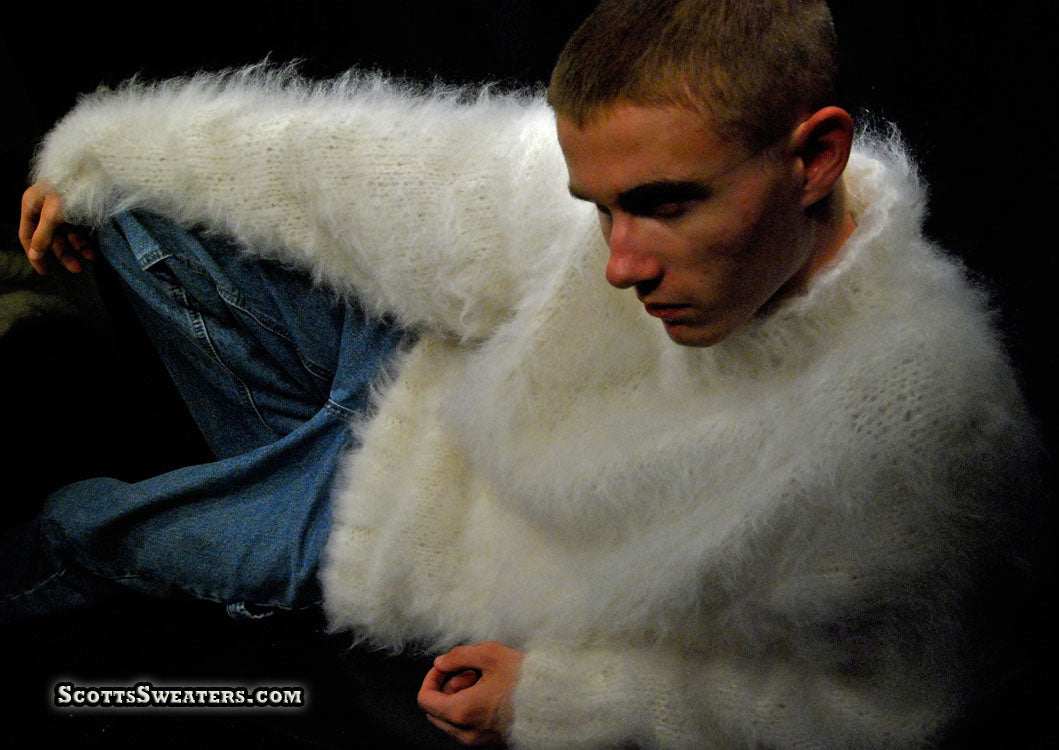 Men's Mohair Sweater hand-knit fuzzy crewneck