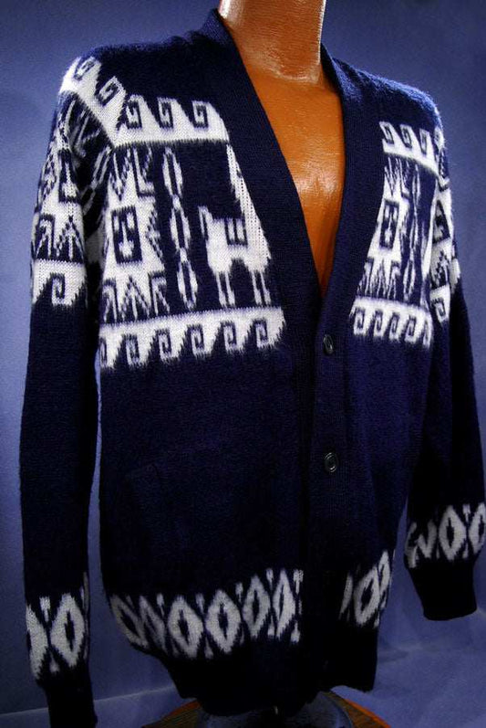 Men's Alpaca Sweater Cardigan Aztec Design Soft