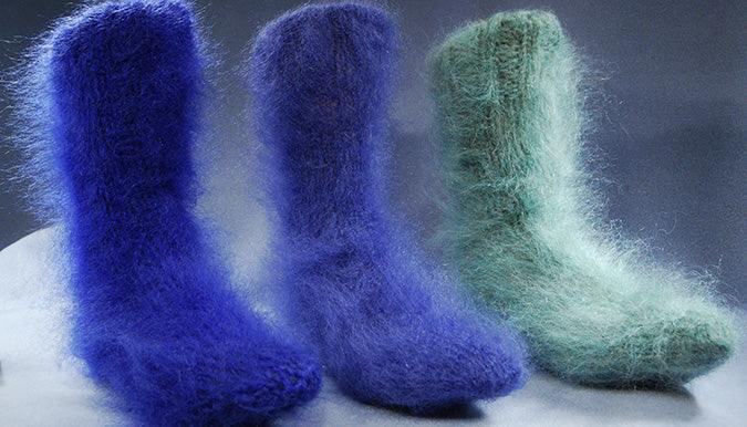 Mohair Socks, Hand-Knit, Thick & Warm